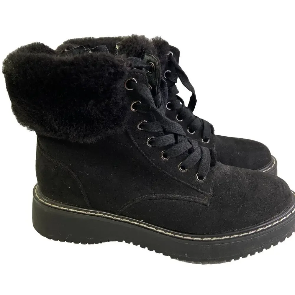 Madden Boots Womens Size‎ 6.5 Black Kymber Side Zip Faux Suede